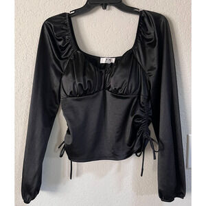 Y2k Madden NYC Babydoll S Black Bustier Milkmaid Corset Ruched Puff Fairygoth